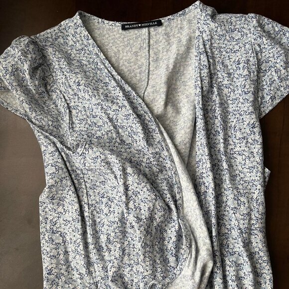 Brandy Melville Light Blue Robbie Wrap Mini Dress - Picture 2 of 4